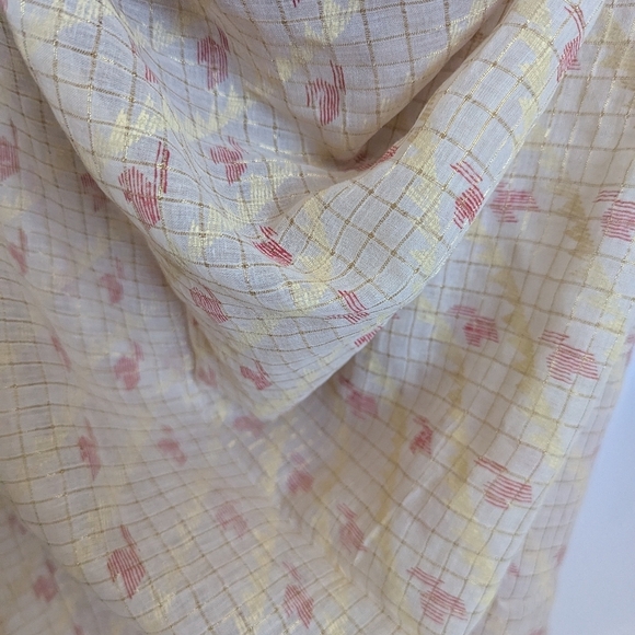 Vintage Indian Saree Red Cream Gold Pallu Without Blouse South Asian Desi Sari - Picture 9 of 10